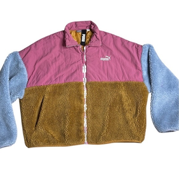 Puma Jackets & Blazers - PUMA Fleece Jacket Women's Large Colorblock Streetwear Retro Y2K
